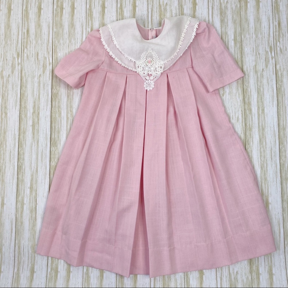 Vintage Jayne Copeland Pink Pleated Lace Dress
